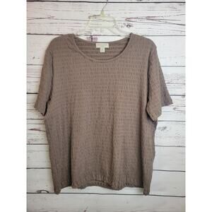 Appleseed's Light Brown Crew Neck Textured Short Sleeve Top Women's Plus Size 1X